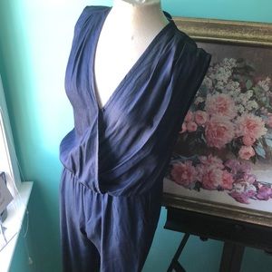 NWT Fraiche by J Plunge Neck Denim Jumpsuit Med